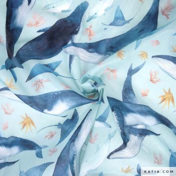 Preview: Polyesterstoff Fabric Whales & Sea